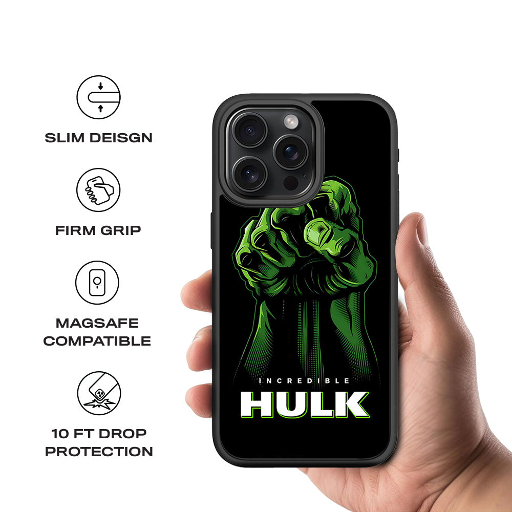 Incredible Hulk Fist Comic 3D Skin with Shockguard Armour Magsafe Case for Apple iPhone 15 Pro