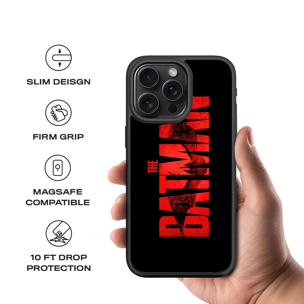 The Batman in Bold Red 3D Skin with Shockguard Armour Magsafe Case for Apple iPhone 15 Pro