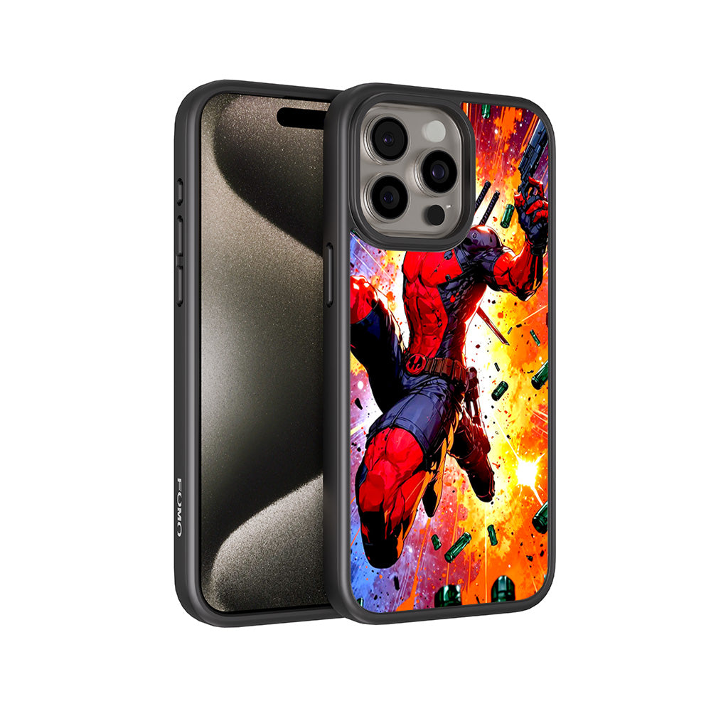 Deadpool Crimson Comics 3D Skin with Shockguard Armour Magsafe Case for Apple iPhone 15 Pro