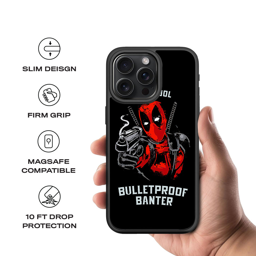 Deadpool - Bulletand 15 Plusof Banter Comics 3D Skin with Shockguard Armour Magsafe Case for Apple iPhone 15 Pro