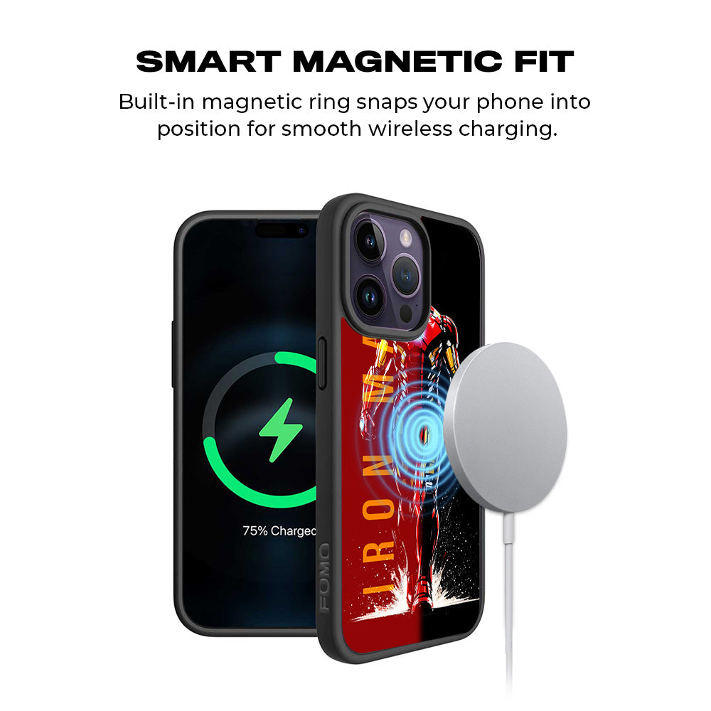 Iron Man Retro Beat Comics 3D Skin with Shockguard Armour Magsafe Case for Apple iPhone 15 Pro