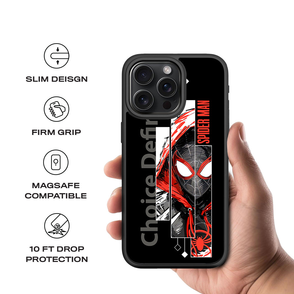Spider-Man Choice Defines Comics 3D Skin with Shockguard Armour Magsafe Case for Apple iPhone 15 Pro