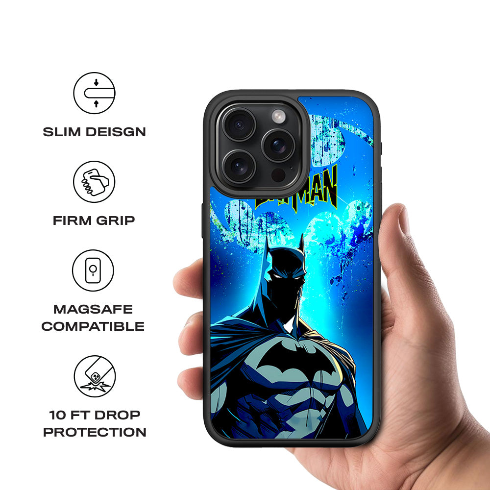 Batman Dark Knight Bright Style Comics 3D Skin with Shockguard Armour Magsafe Case for Apple iPhone 15 Pro