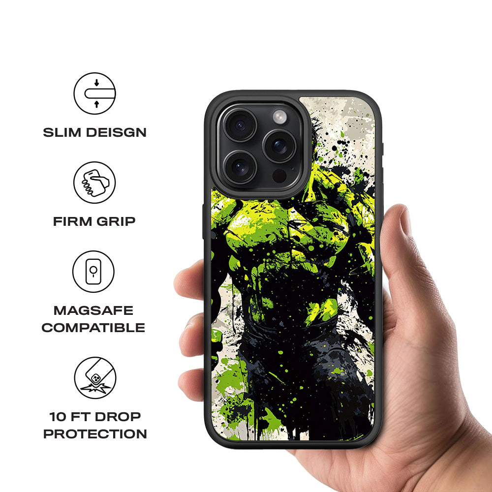 Savage Hulk Splash Comics 3D Skin with Shockguard Armour Magsafe Case for Apple iPhone 15 Pro