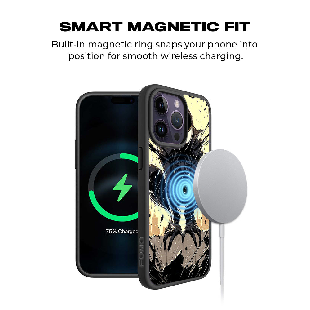 The Venomous Shadow in Black Silence Comics 3D Skin with Shockguard Armour Magsafe Case for Apple iPhone 15 Pro
