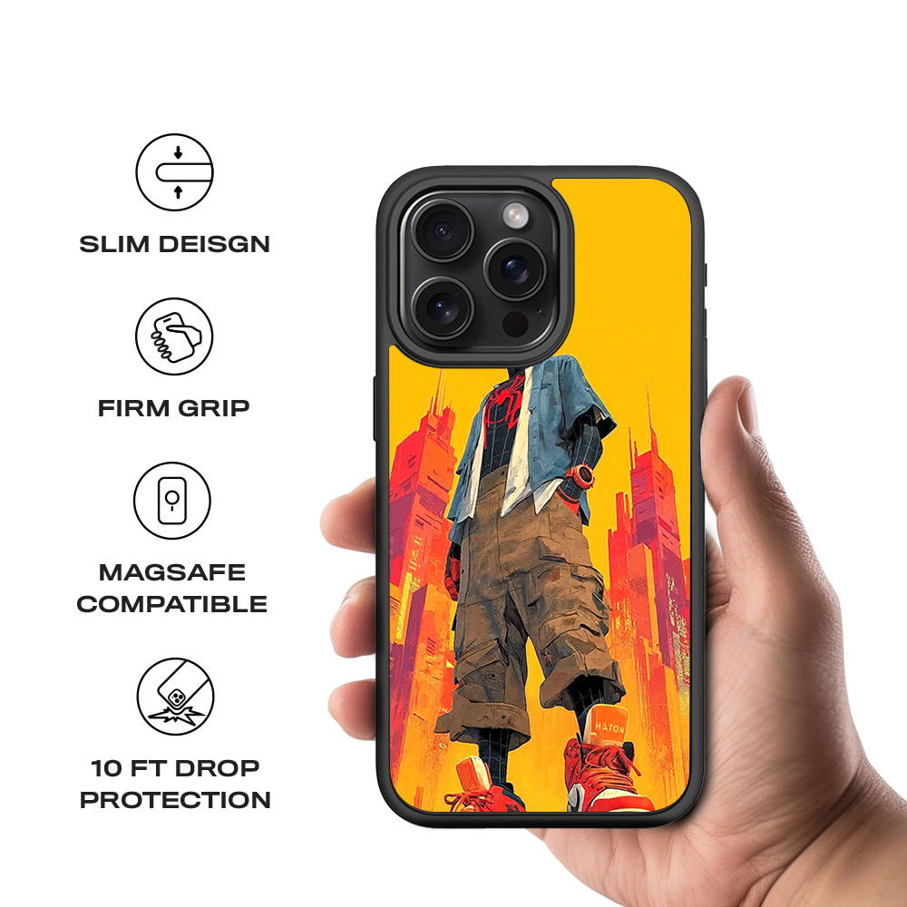 nto the Spider-Verse: Neon Skyline Hero Comics 3D Skin with Shockguard Armour Magsafe Case for Apple iPhone 15 Pro Max