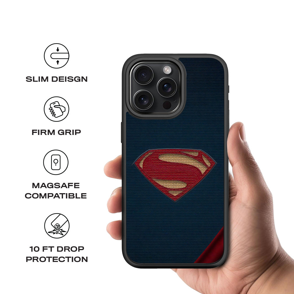 Superman Emblem 3D Skin with Shockguard Armour Magsafe Case for Apple iPhone 15 Pro