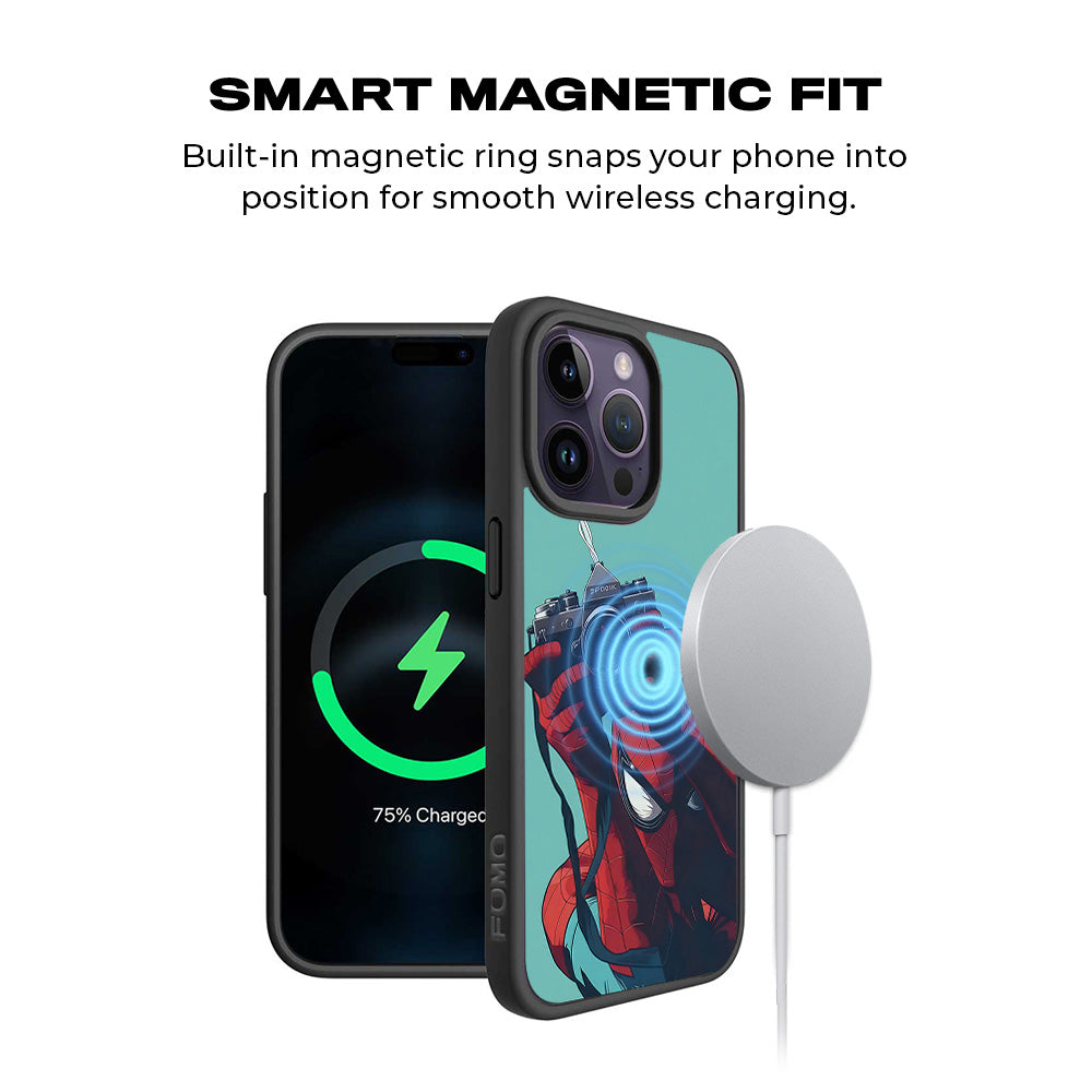 Spider-Man: Picture Perfect Shot 3D Skin with Shockguard Armour Magsafe Case for Apple iPhone 15 Pro