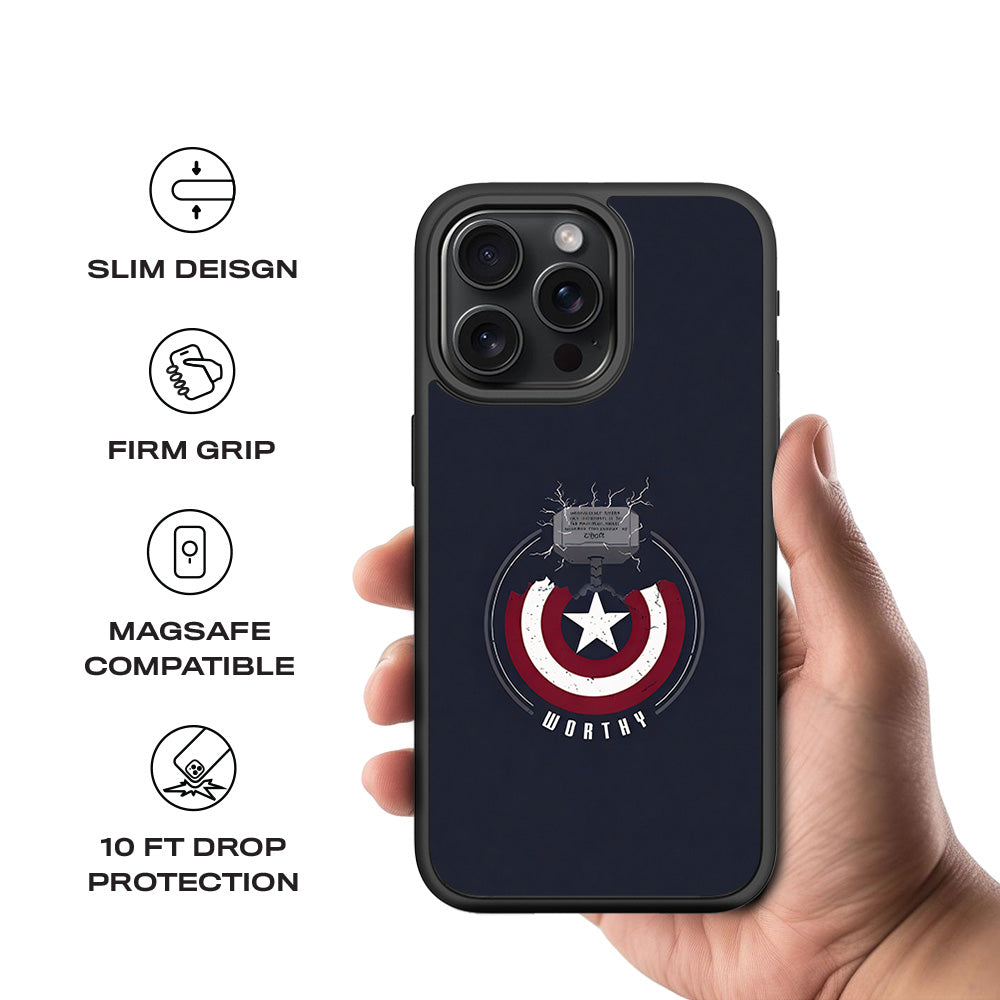 Captain America's Worthy Shield 3D Skin with Shockguard Armour Magsafe Case for Apple iPhone 15 Pro