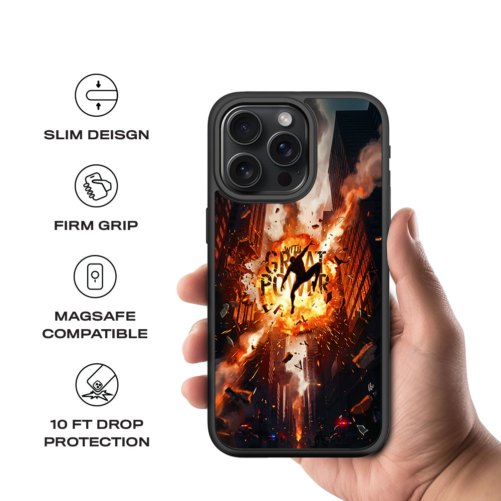 Spider-Man With Great Power 3D Skin with Shockguard Armour Magsafe Case for Apple iPhone 15 Pro