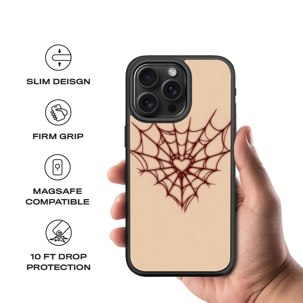Spider Web Heart 3D Skin with Shockguard Armour Magsafe Case for Apple iPhone 15 Pro