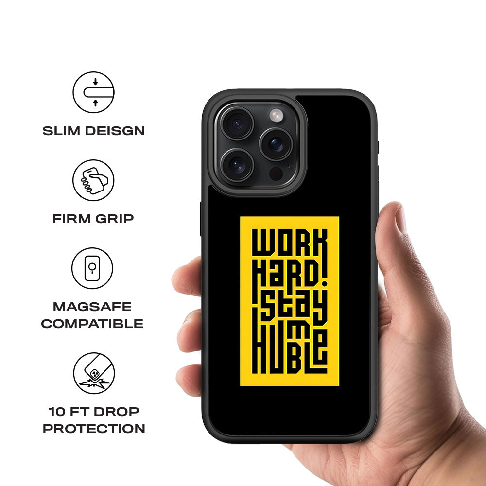 Work Hard Stay Humble 3D Skin with Shockguard Armour Magsafe Case for Apple iPhone 15 Pro