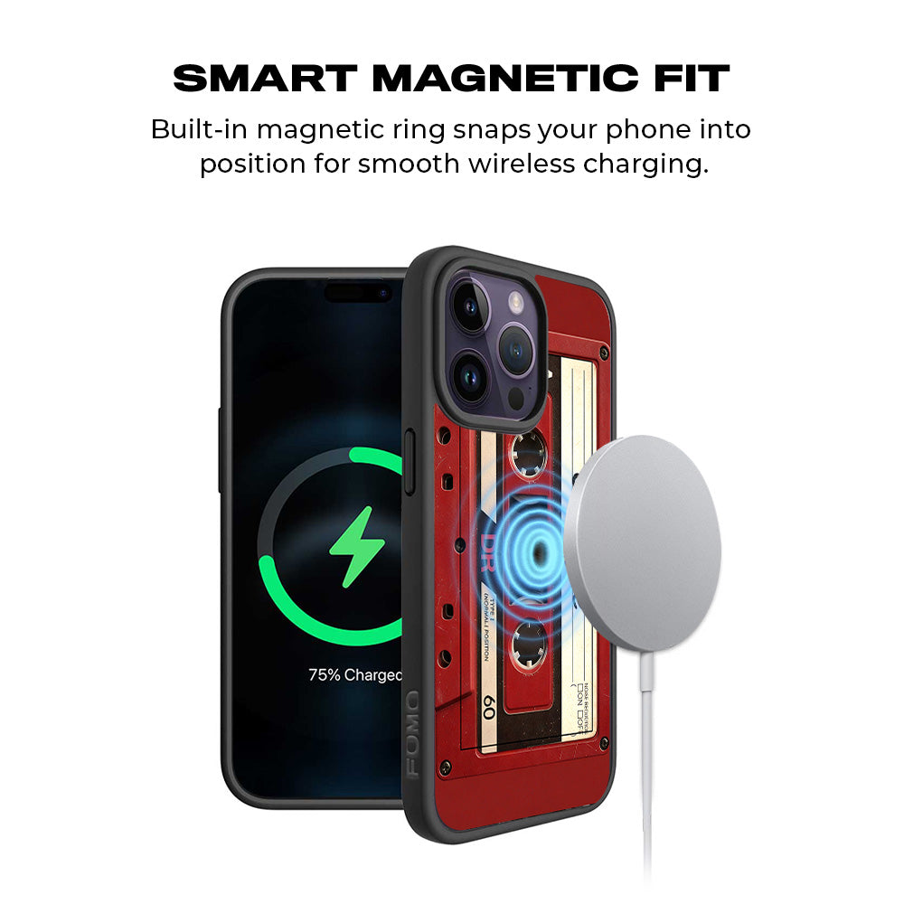 The Retro Cassette 3D Skin with Shockguard Armour Magsafe Case for Apple iPhone 15 Pro
