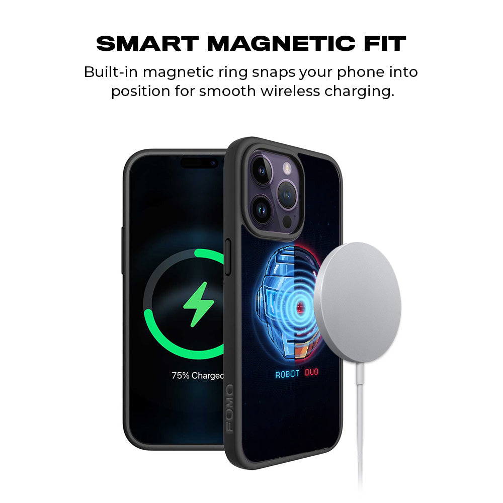 Robot Duo 3D Skin with Shockguard Armour Magsafe Case for Apple iPhone 15 Pro