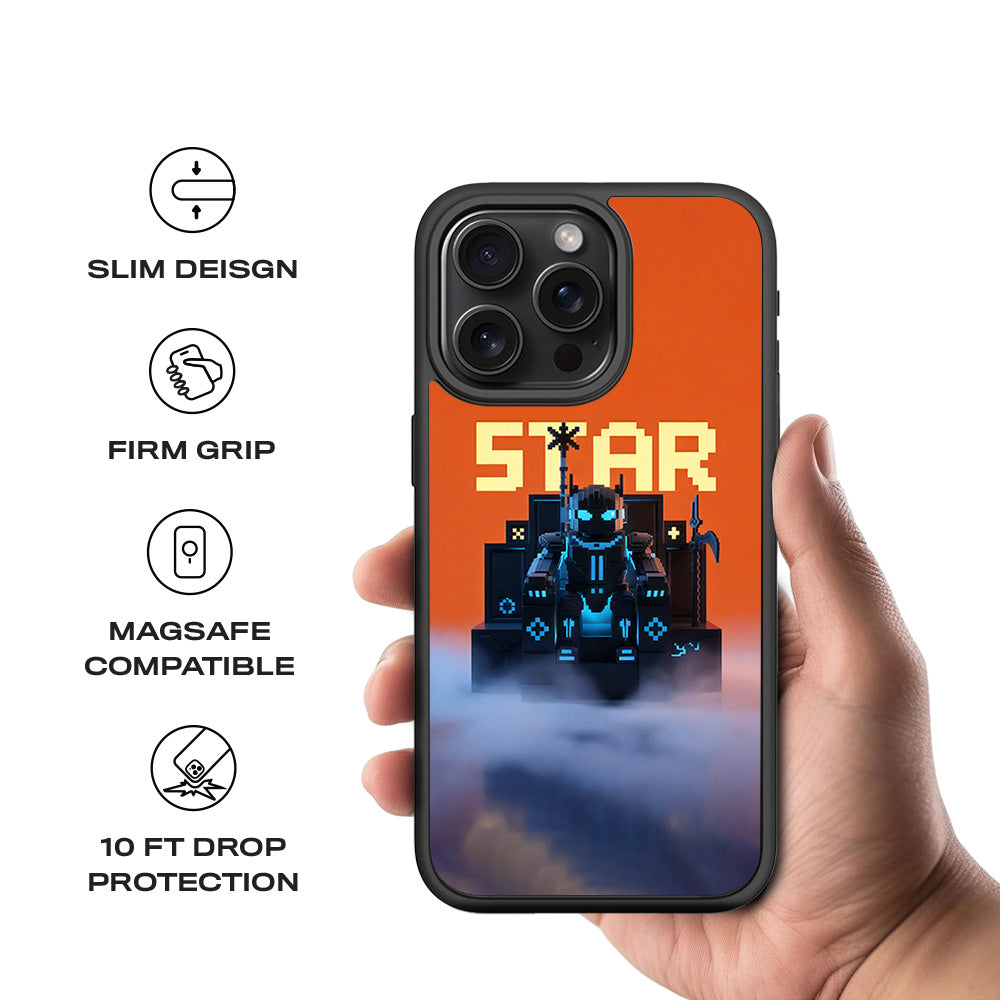 Pixelated Star 3D Skin with Shockguard Armour Magsafe Case for Apple iPhone 15 Pro