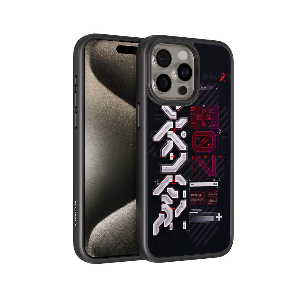Tech Panel System Update 3D Skin with Shockguard Armour Magsafe Case for Apple iPhone 15 Pro