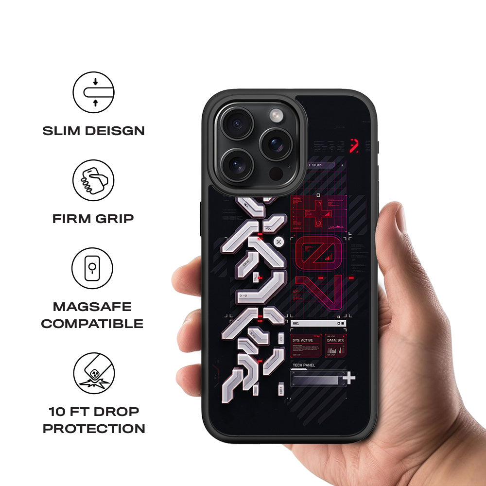 Tech Panel System Update 3D Skin with Shockguard Armour Magsafe Case for Apple iPhone 15 Pro