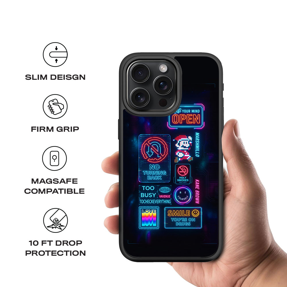 Neon Street Art 3D Skin with Shockguard Armour Magsafe Case for Apple iPhone 15 Pro