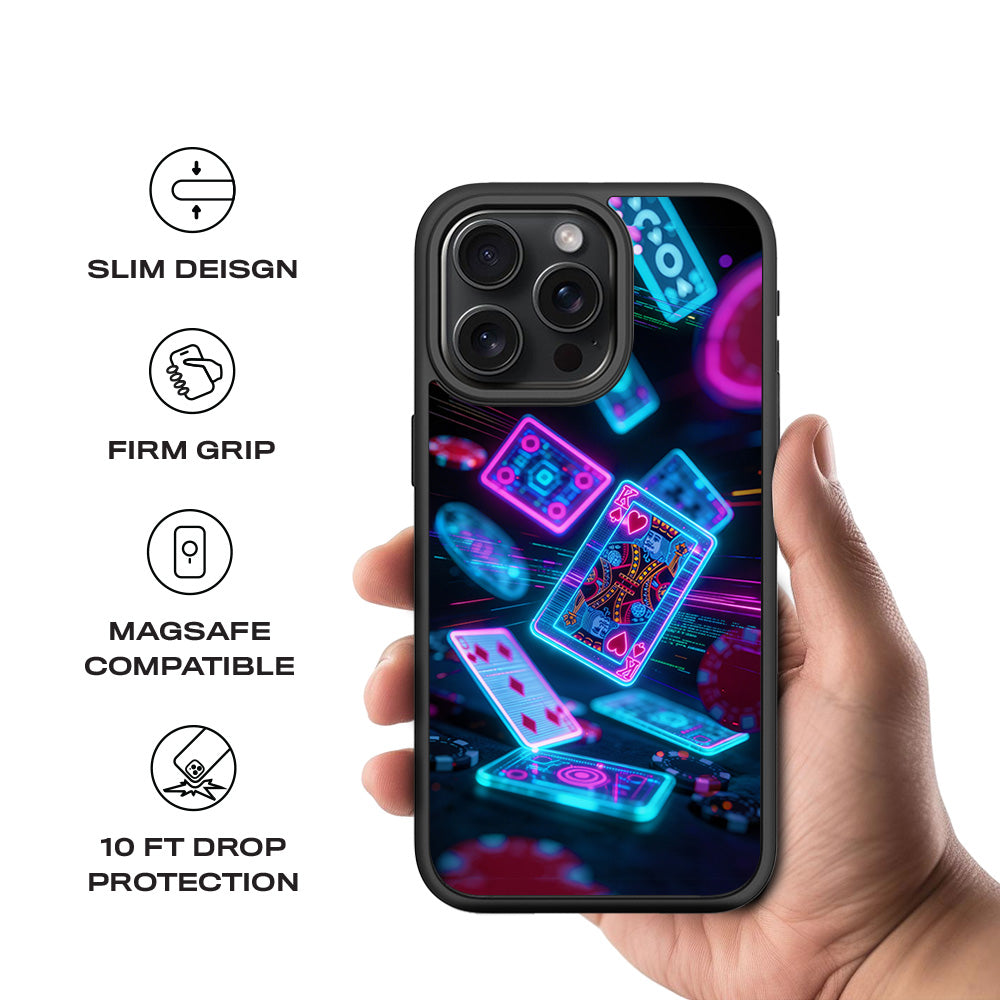 Futuristic Playing Cards 3D Skin with Shockguard Armour Magsafe Case for Apple iPhone 15 Pro
