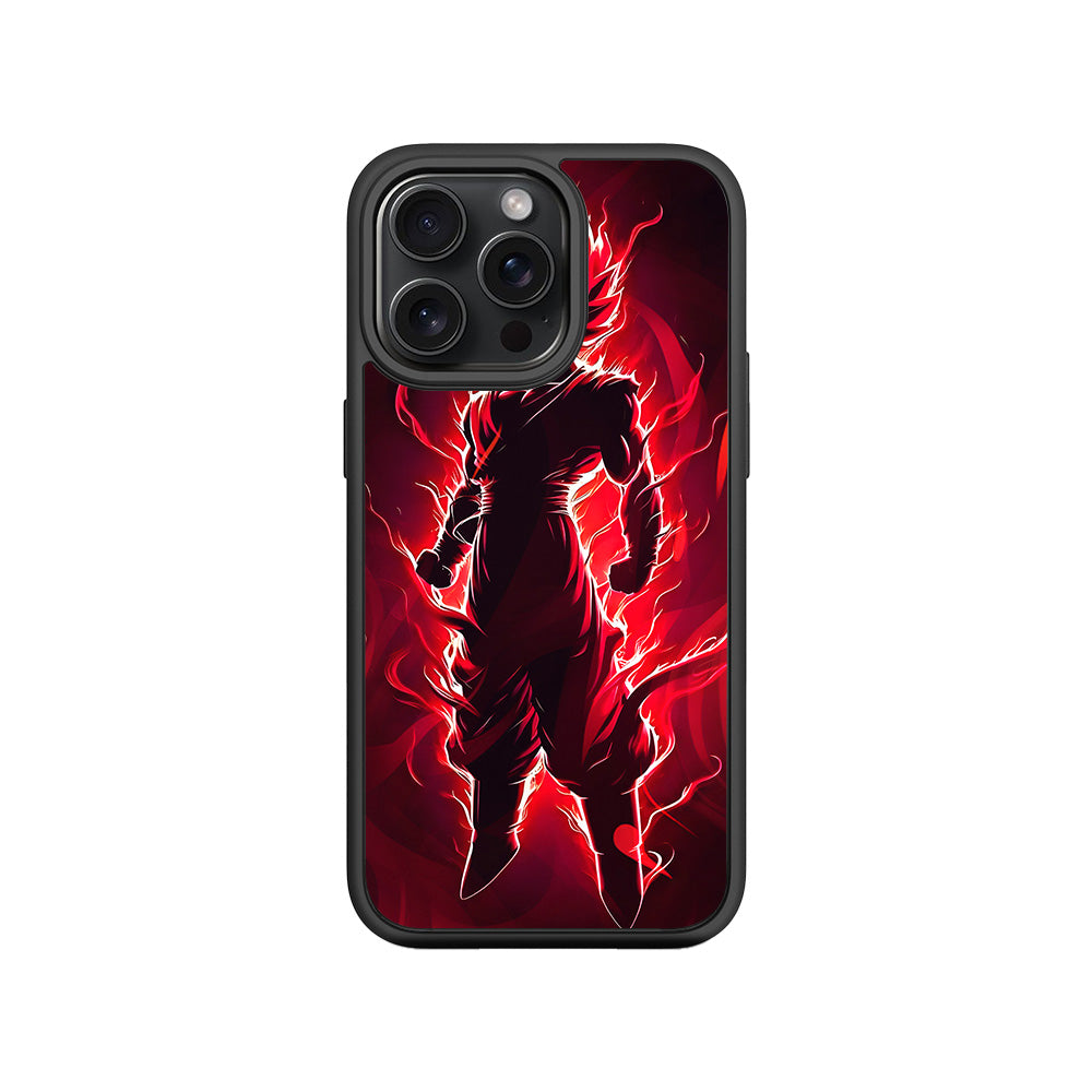 Goku in Fiery Red 3D Skin with Shockguard Armour Magsafe Case for Apple iPhone 15 Pro