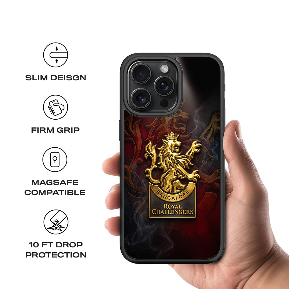 Royal Challengers Bangalore Golden Lion IPL Sports 3D Skin with Shockguard Armour Magsafe Case for Apple iPhone 15 Pro Max