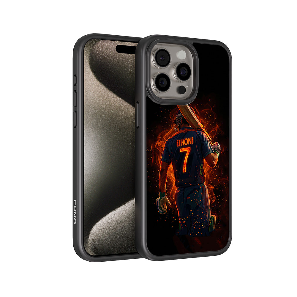 MS Dhoni Inferno Seven Cricket Sports 3D Skin with Shockguard Armour Magsafe Case for Apple iPhone 15 Pro