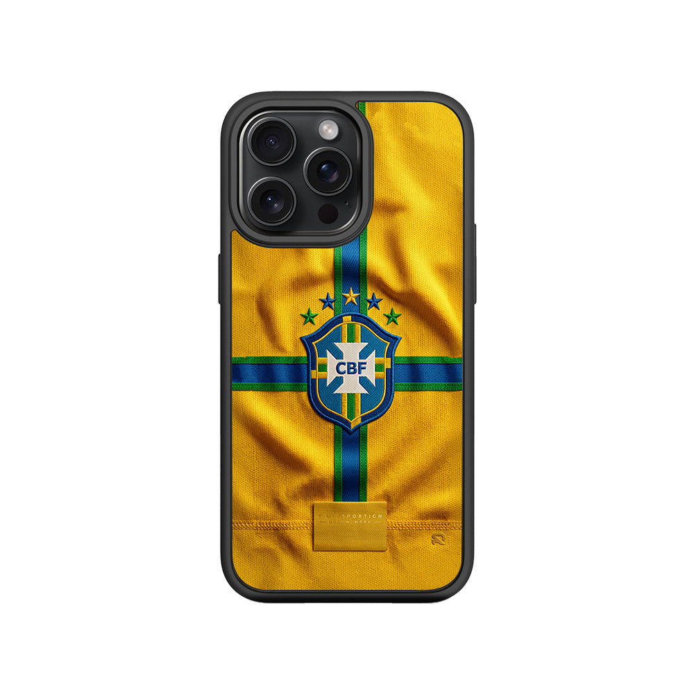 Brazil Football Crest Sports 3D Skin with Shockguard Armour Magsafe Case for Apple iPhone 15 Pro Max