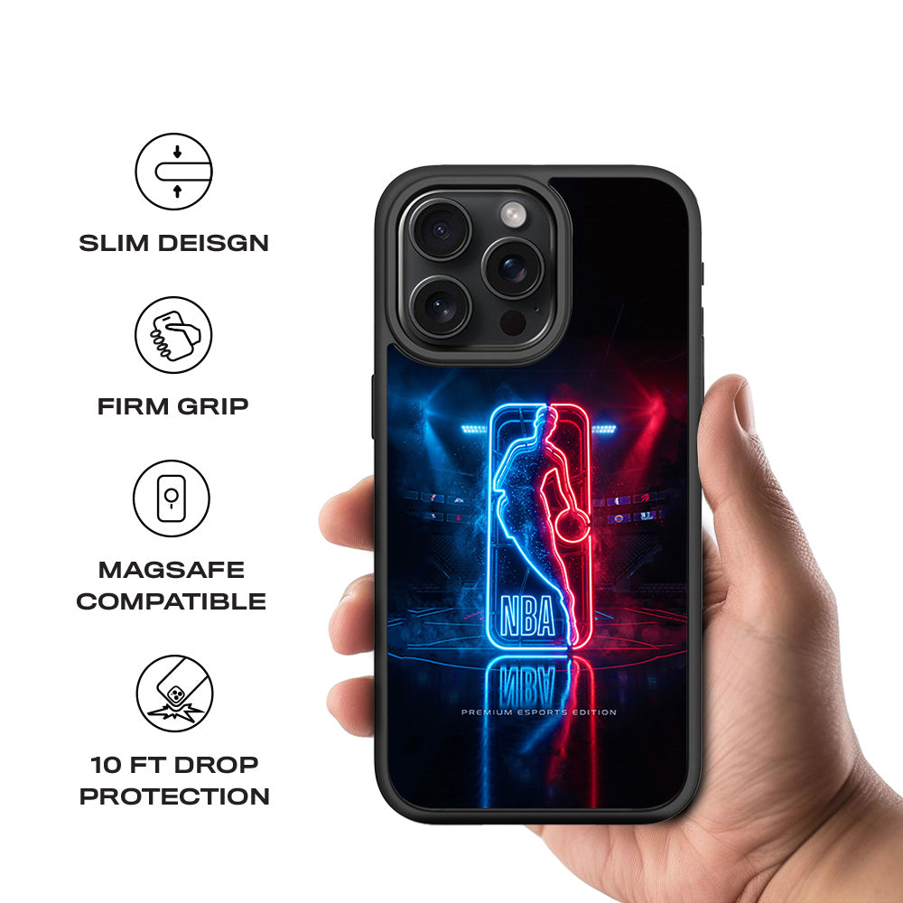 NBA Neon Arena Sports 3D Skin with Shockguard Armour Magsafe Case for Apple iPhone 15 Pro Max