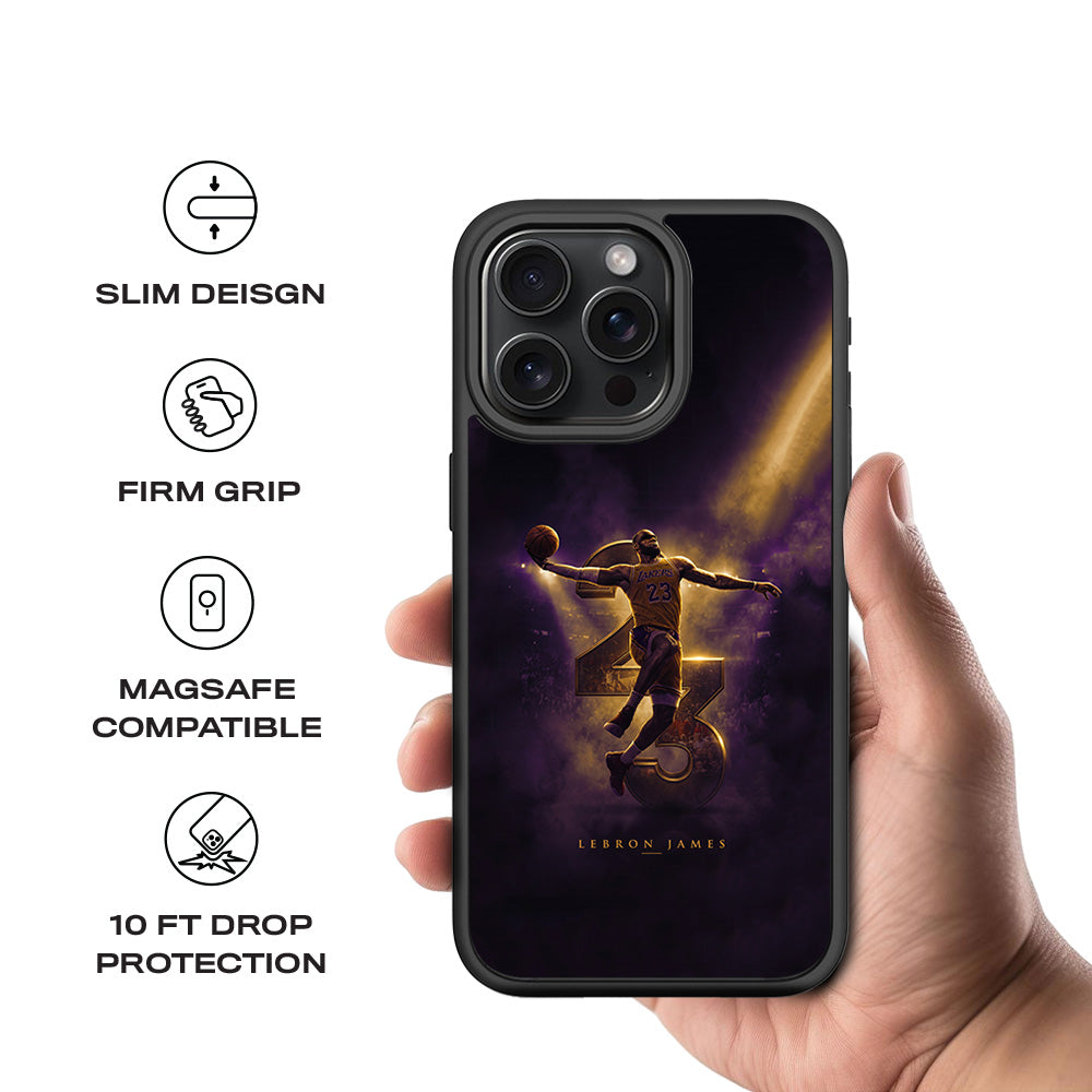 LeBron James King 23 Basketball Sports 3D Skin with Shockguard Armour Magsafe Case for Apple iPhone 15 Pro Max