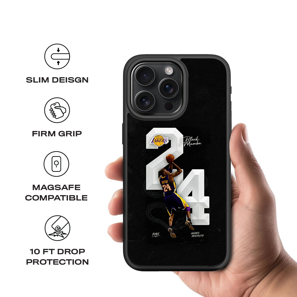 Kobe Bryant Black Mamba 24 Basketball Sports 3D Skin with Shockguard Armour Magsafe Case for Apple iPhone 15 Pro