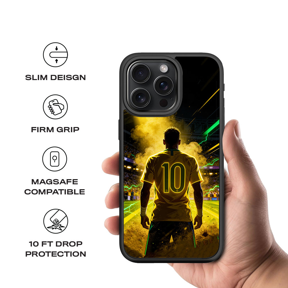 Brazil Number 10 Football Sports 3D Skin with Shockguard Armour Magsafe Case for Apple iPhone 15 Pro