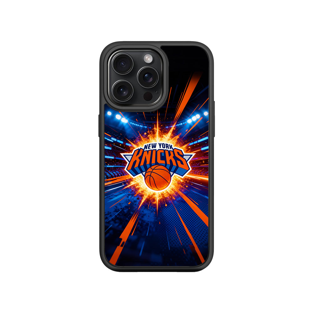 New York Knicks Arena Burst Sports 3D Skin with Shockguard Armour Magsafe Case for Apple iPhone 15 Pro Max
