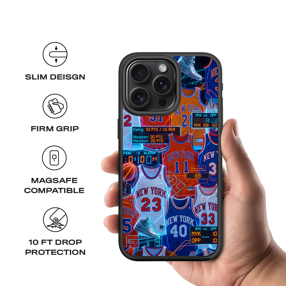 New York Knicks Retro Jerseys Sports 3D Skin with Shockguard Armour Magsafe Case for Apple iPhone 15 Pro Max