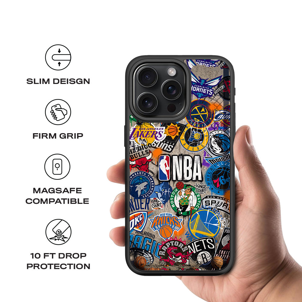 NBA Sticker Style Sports 3D Skin with Shockguard Armour Magsafe Case for Apple iPhone 15 Pro