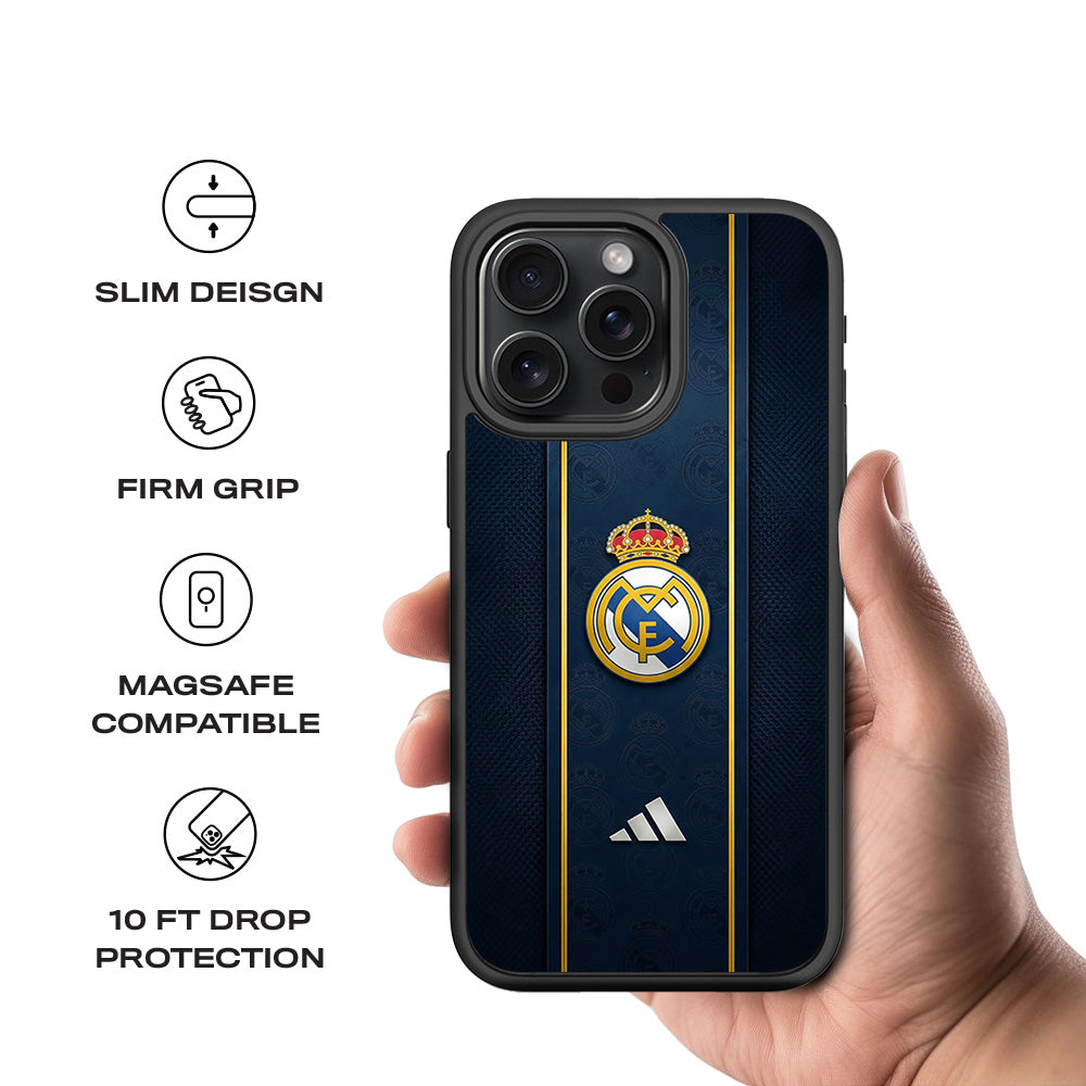 Real Madrid Sports 3D Skin with Shockguard Armour Magsafe Case for Apple iPhone 15 Pro Max