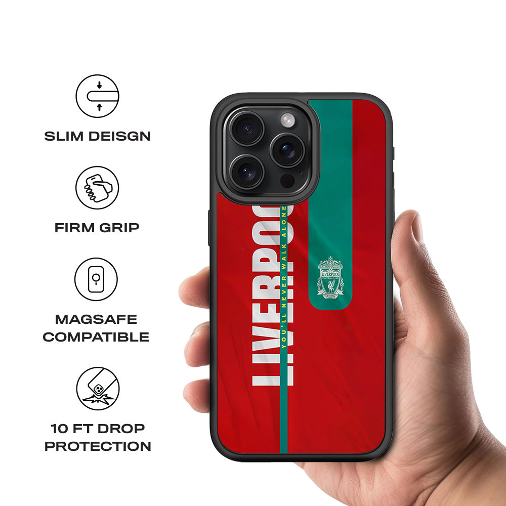 Liverpool You Will Never Walk Alone Sports 3D Skin with Shockguard Armour Magsafe Case for Apple iPhone 15 Pro