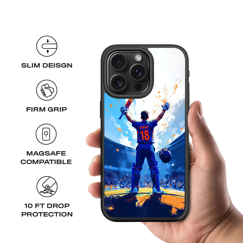 King Virat Kohli Sports 3D Skin with Shockguard Armour Magsafe Case for Apple iPhone 15 Pro Max