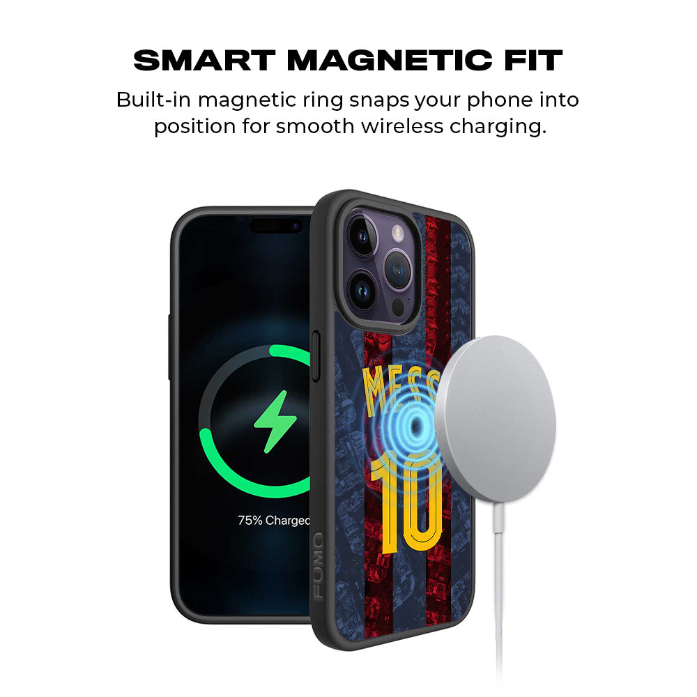 Messi Barcelona Jersey 3D Skin with Shockguard Armour Magsafe Case for Apple iPhone 15 Pro