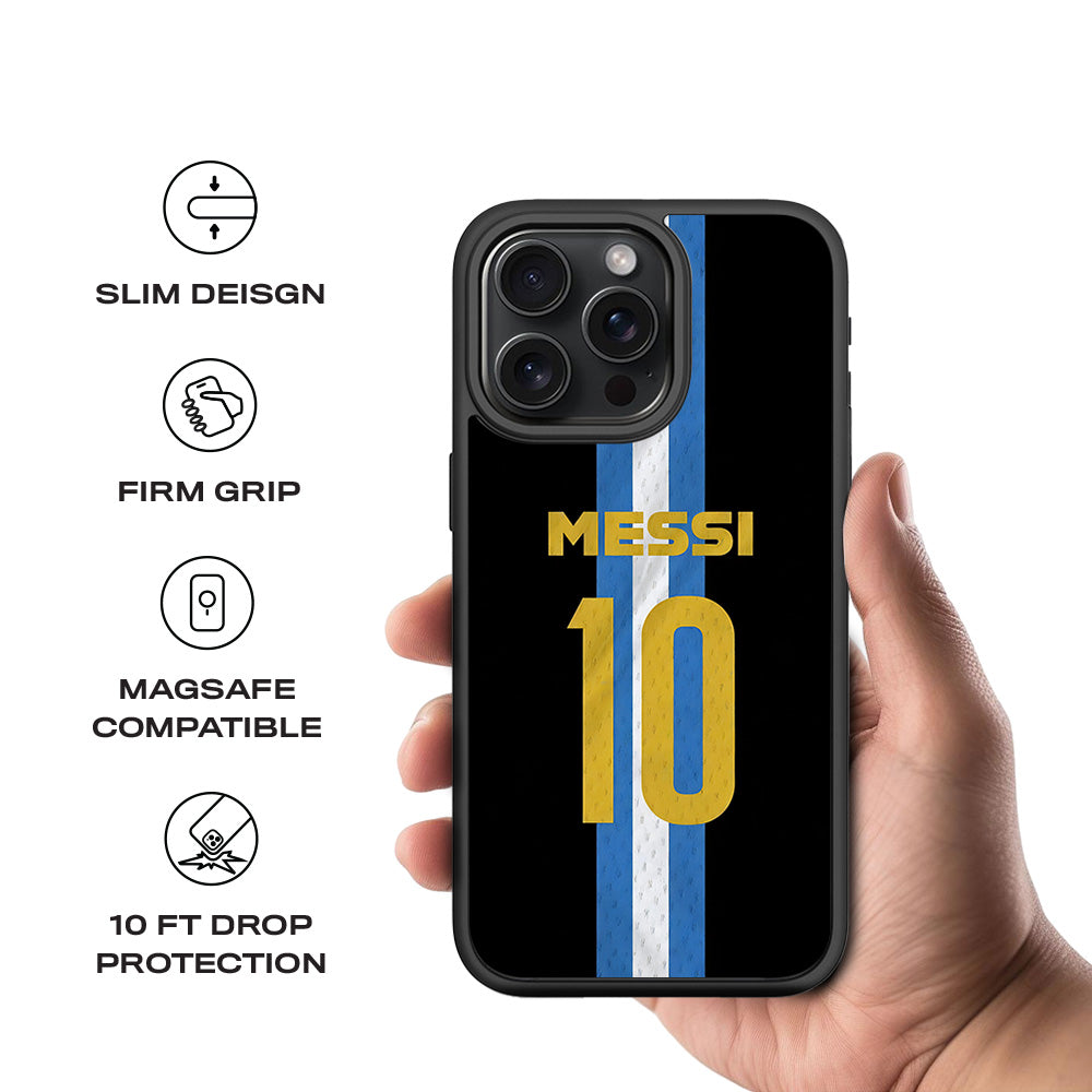 Messi Argentina Jersey 3D Skin with Shockguard Armour Magsafe Case for Apple iPhone 15 Pro