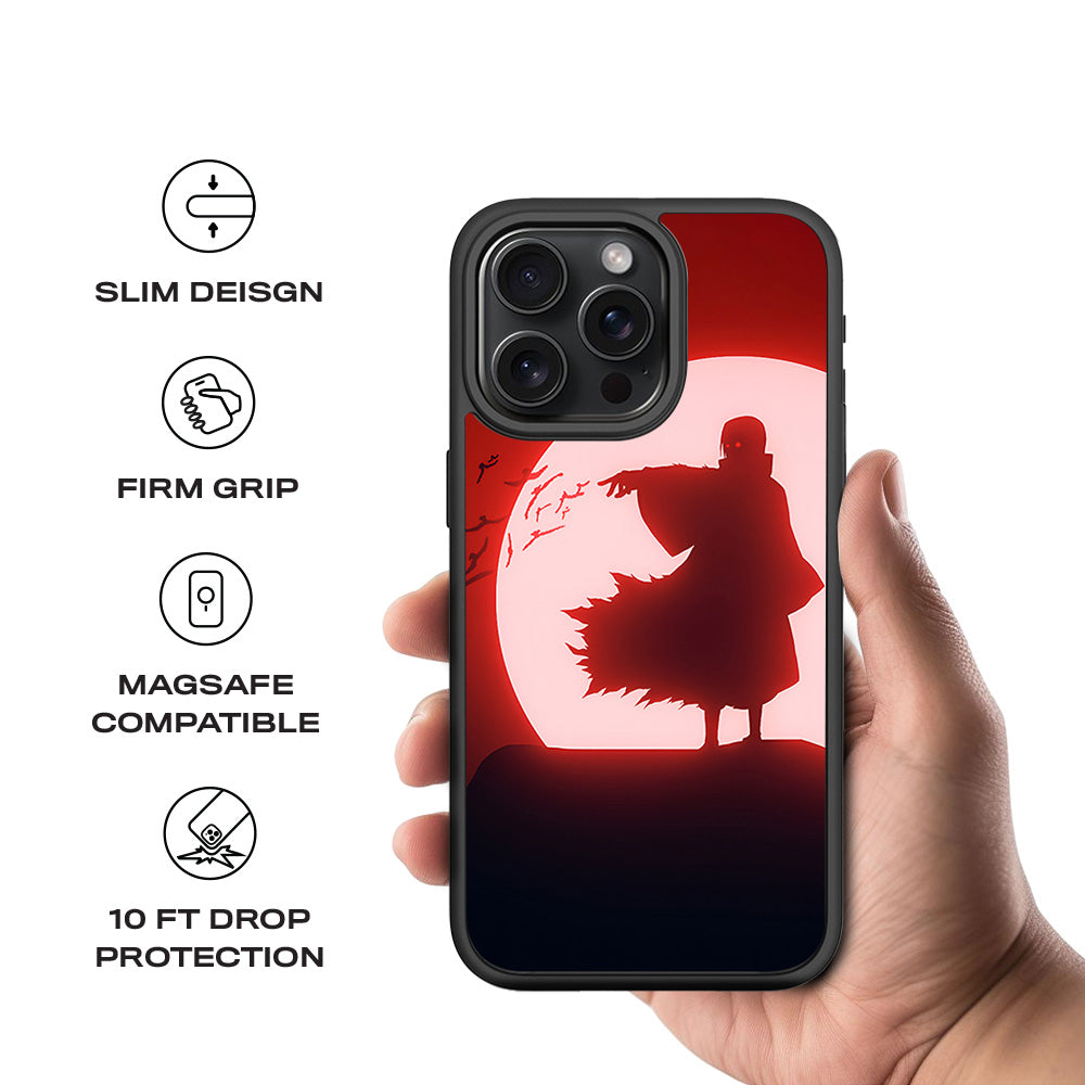 Itachi Uchiha Under Red Moon 3D Skin with Shockguard Armour Magsafe Case for Apple iPhone 15 Pro Max