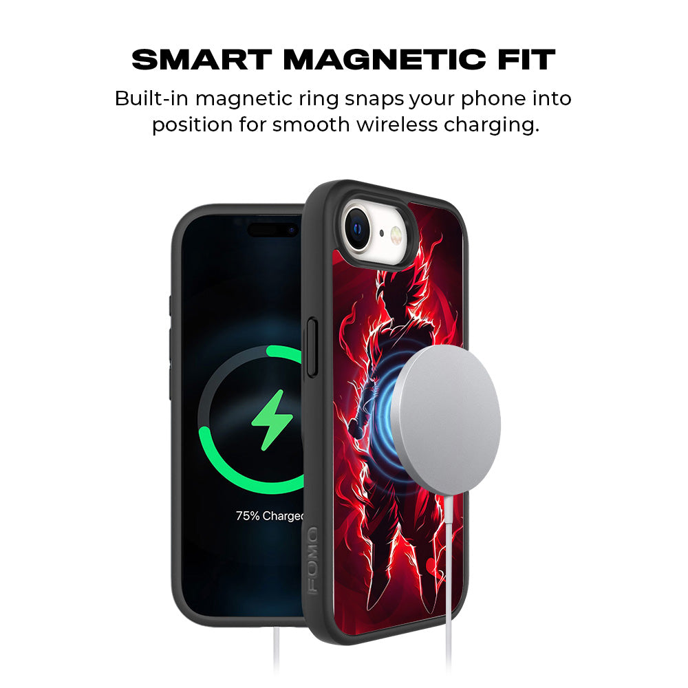Goku in Fiery Red 3D Skin with Shockguard Armour Magsafe Case for Apple iPhone 16E