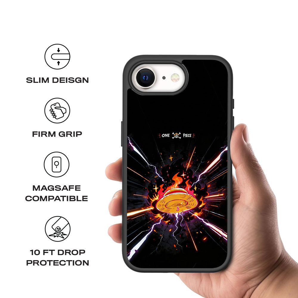 One Piece Fire Hat 3D Skin with Shockguard Armour Magsafe Case for Apple iPhone 16E