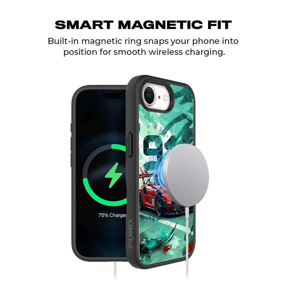 Red Porsche GT 911 3D Skin with Shockguard Armour Magsafe Case for Apple iPhone 16E