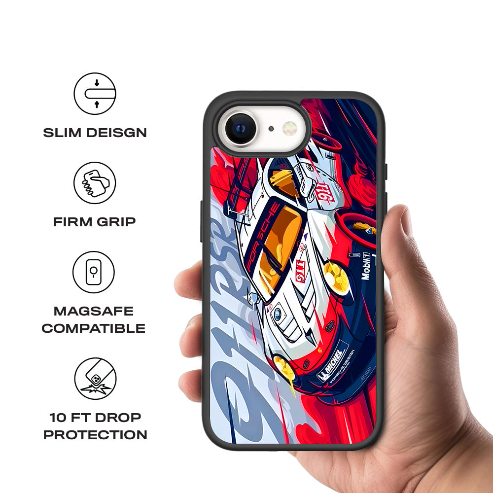 Porsche 911 RSR 3D Skin with Shockguard Armour Magsafe Case for Apple iPhone 16E