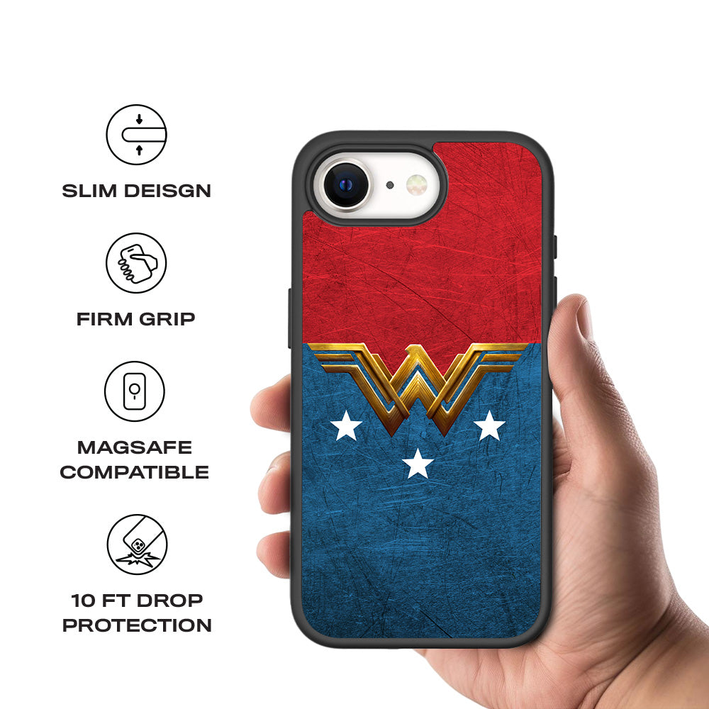 Wonder Woman Comic 3D Skin with Shockguard Armour Magsafe Case for Apple iPhone 16E