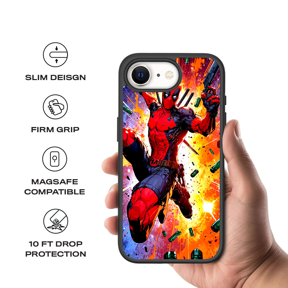 Deadpool Crimson Comics 3D Skin with Shockguard Armour Magsafe Case for Apple iPhone 16E