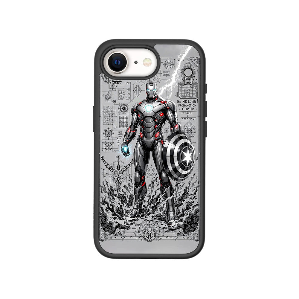 Armored Avenger Reforged in Silver Fire Comics 3D Skin with Shockguard Armour Magsafe Case for Apple iPhone 16E