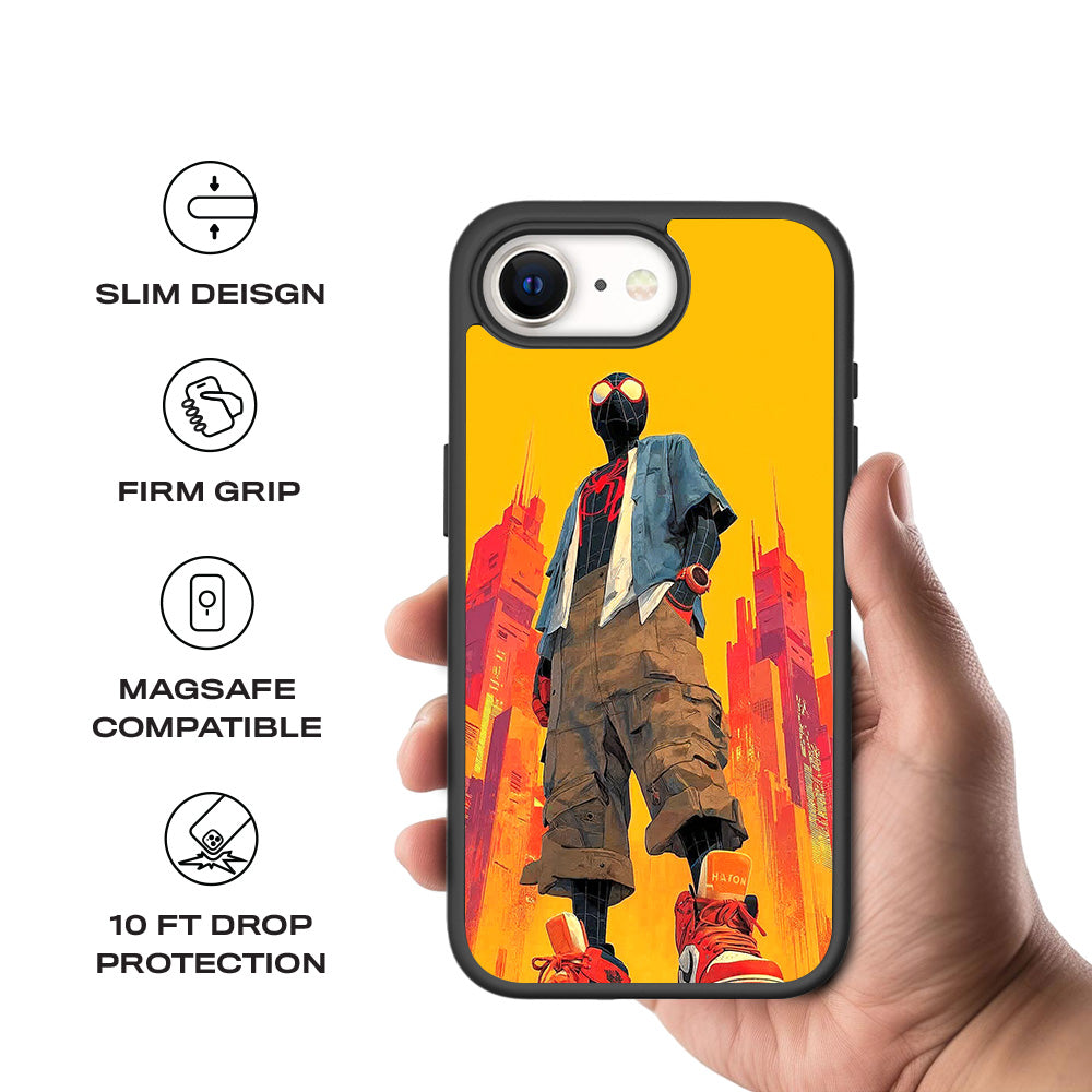 Into the Spider-Verse: Neon Skyline Hero Comics 3D Skin with Shockguard Armour Magsafe Case for Apple iPhone 16E
