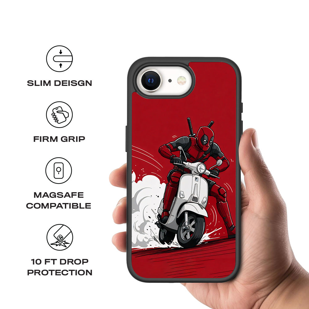 Deadpool Ride 3D Skin with Shockguard Armour Magsafe Case for Apple iPhone 16E