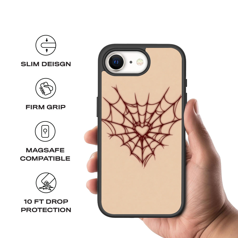 Spider Web Heart 3D Skin with Shockguard Armour Magsafe Case for Apple iPhone 16E